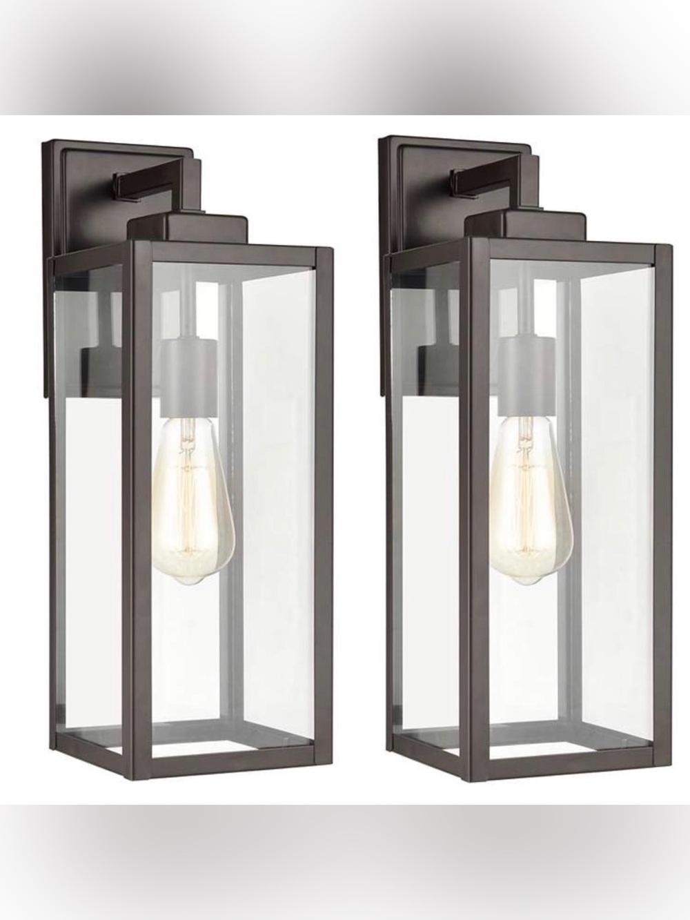 Set of 2 1-Light 17" Dark brown Outdoor Wall Sconces with clear glass Shades